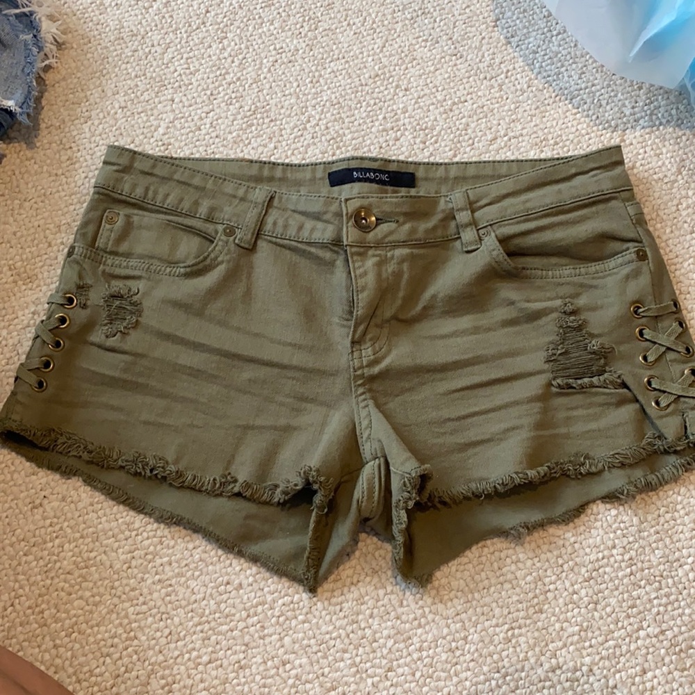 green billabong denim jean shorts lace up size 29